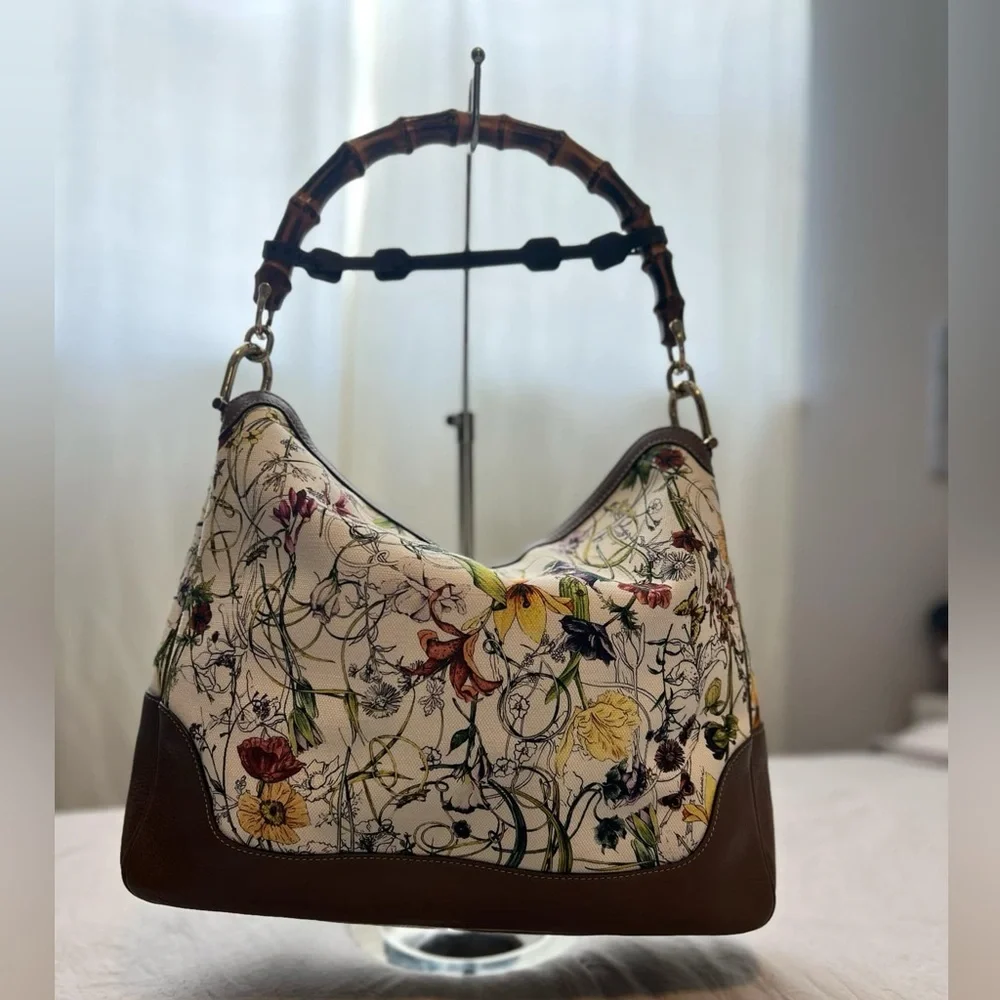 Gucci Floral Print Leather Handbag - Picture 4 of 5
